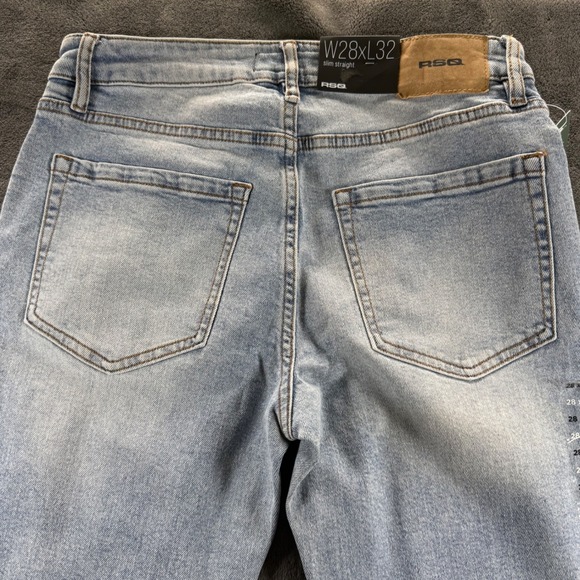 RSQ Slim Straight Light Wash Jeans Mens 28x32 BCI Cotton Denim Blue - Picture 4 of 5